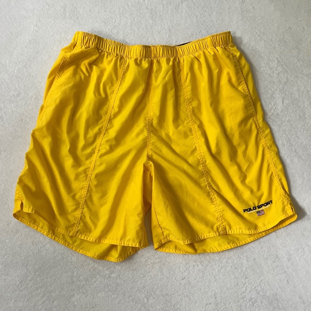 Polo Sport Ralph Lauren Swim Trunks Yellow Vintage Nylon Mesh Lined XL